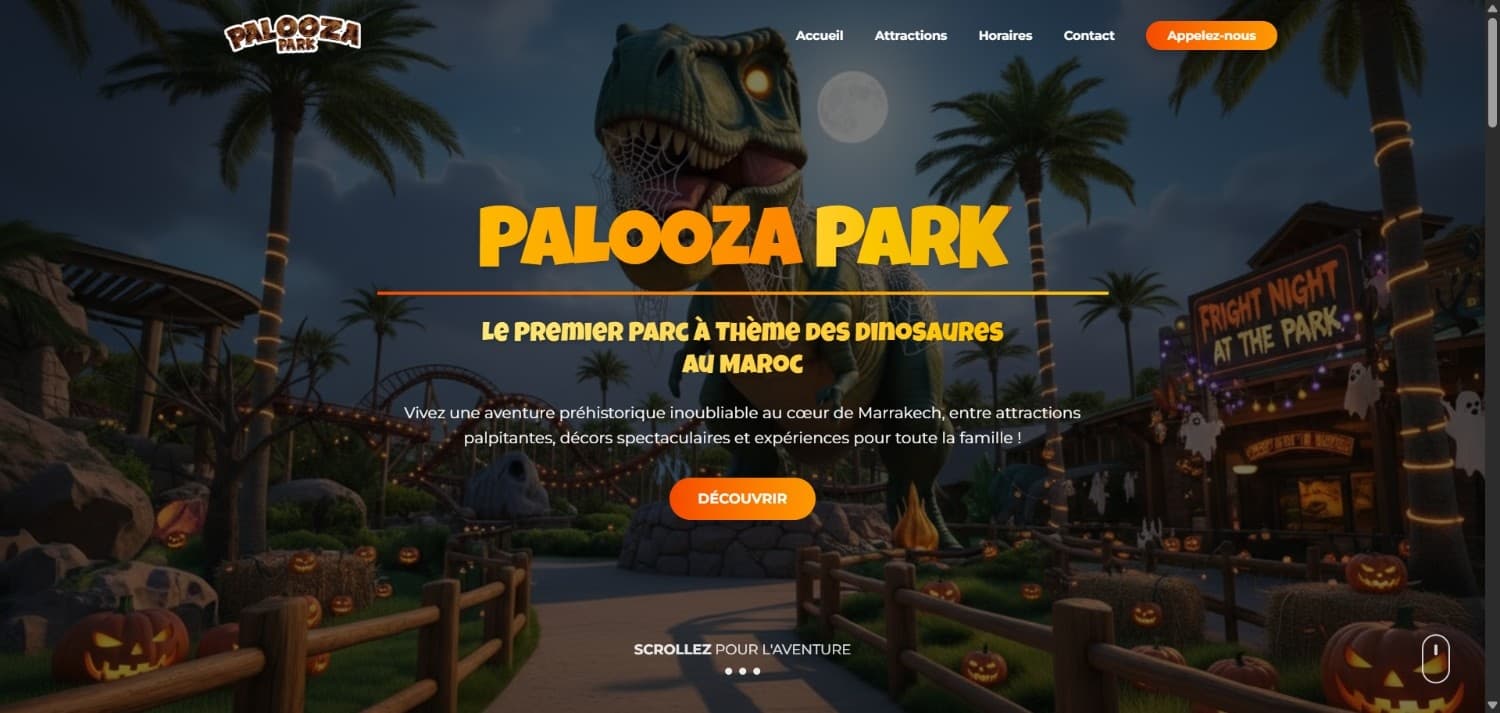 Palooza Park — site web conçu et développé par Mouhcine Zhirou, développeur web full stack freelance