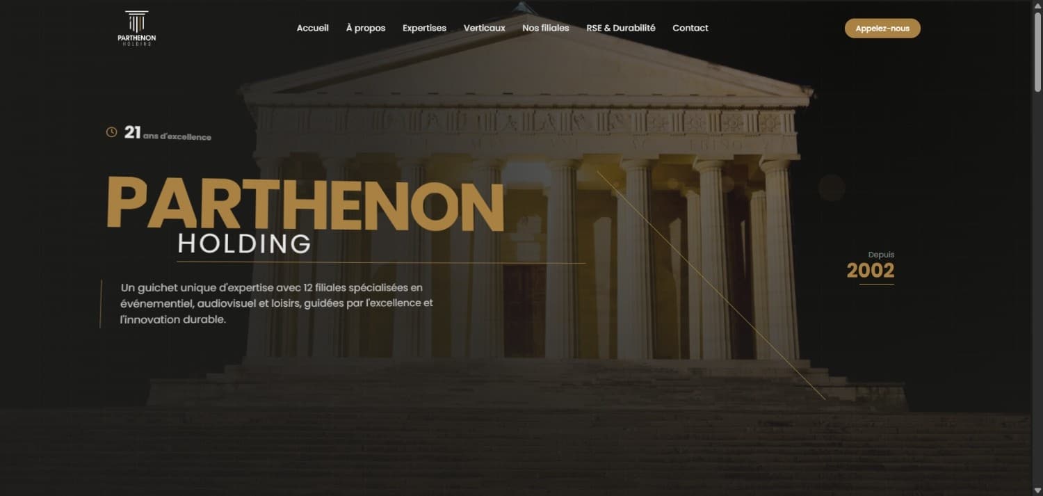 Parthenon Holding — site web conçu et développé par Mouhcine Zhirou, développeur web full stack freelance